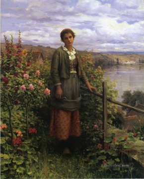Daniel Ridgway Knight Painting - In Her Garden countrywoman Daniel Ridgway Knight